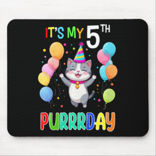 Kids Birthday Cat Shirt 5 Girls Boys 5th Birthday Mouse Mat