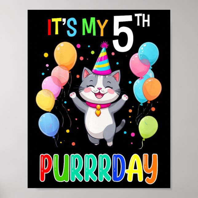 Kids Birthday Cat Shirt 5 Girls Boys 5th Birthday  Poster (Front)