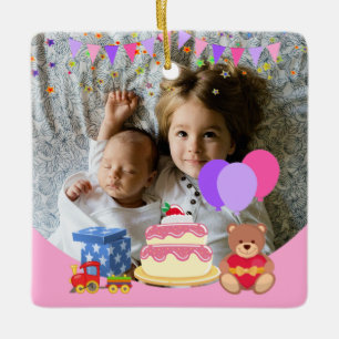 Kids birthday celebration personalised photo Ceramic Ornament