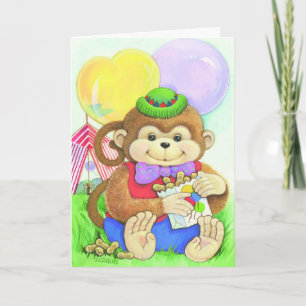 Kid's birthday circus monkey custom card