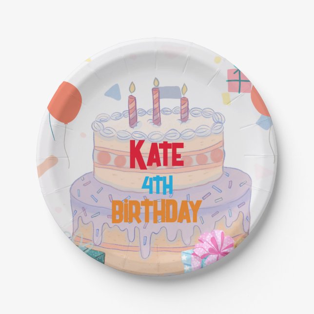 Kids Birthday Colorful Sweet Cake Plate (Front)