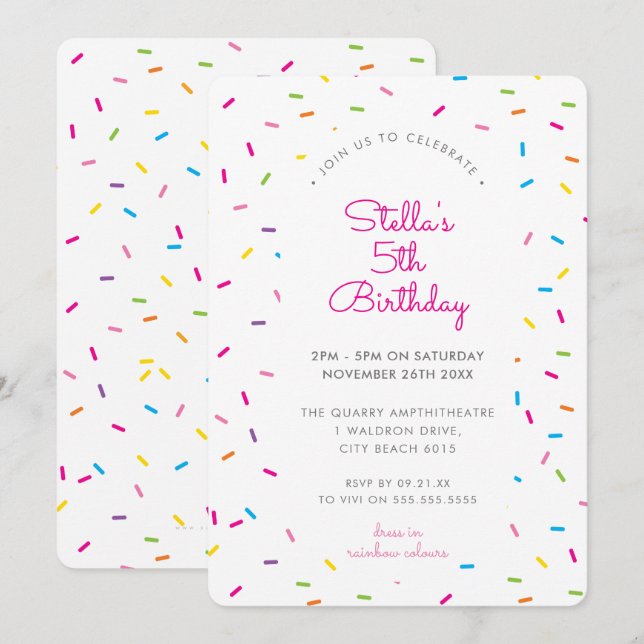 KIDS BIRTHDAY colourful bright sprinkle border Invitation (Front/Back)