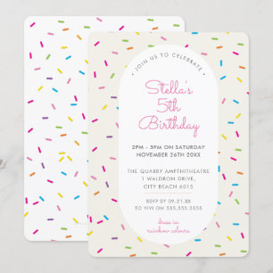 KIDS BIRTHDAY colourful girly sprinkles border pin Invitation