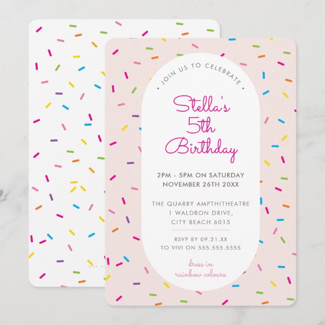 KIDS BIRTHDAY colourful girly sprinkles border pin Invitation (Front/Back)