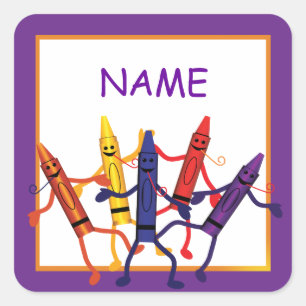 Kids Birthday Crayon Party Name Sticker