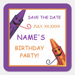 Kids Birthday Crayon Party Save the Date Sticker