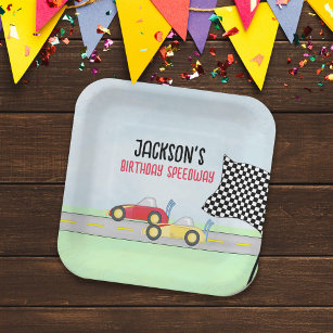 Kids Birthday Cute Boy Cartoon Race Cars Custom Paper Plate