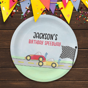 Kids Birthday Cute Boy Cartoon Race Cars Custom Paper Plate