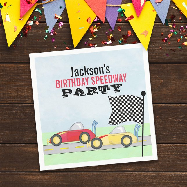 Kids Birthday Cute Boy Cartoon Race Cars Napkin (Creator Uploaded)