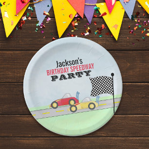 Kids Birthday Cute Boy Cartoon Race Cars Paper Plate
