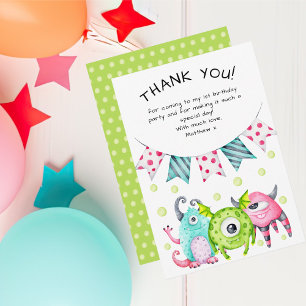 Kids Birthday Cute Monsters Thank You Card