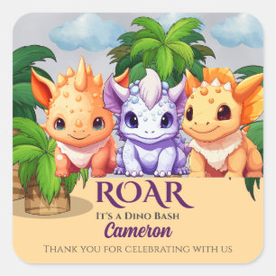 Kid's Birthday Dinosaur Party a Dino Bash Any Age Square Sticker