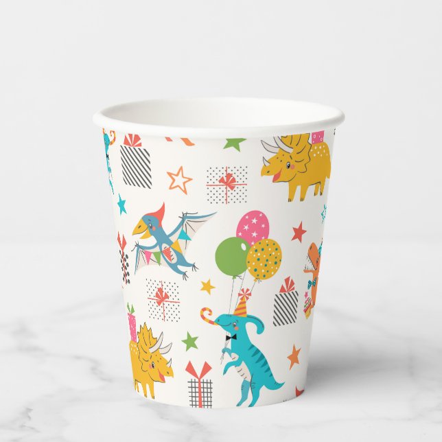 Kids Birthday Dinosaur Party Paper Cups (Front)