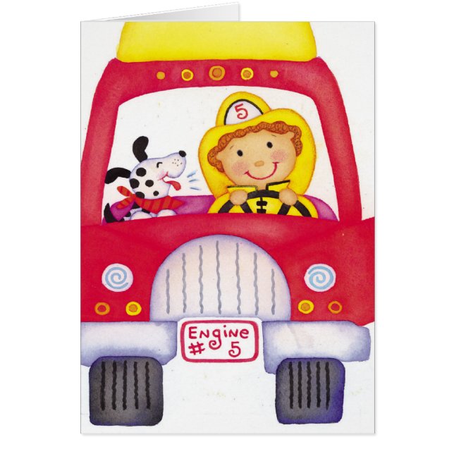 Kid's birthday firetruck custom card (Front)