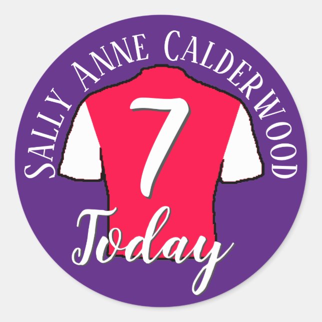 Kids Birthday Football Shirt to Personalise Classic Round Sticker (Front)