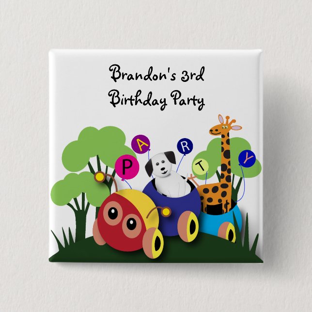 Kids birthday: Fun caterpillar train 15 Cm Square Badge (Front)