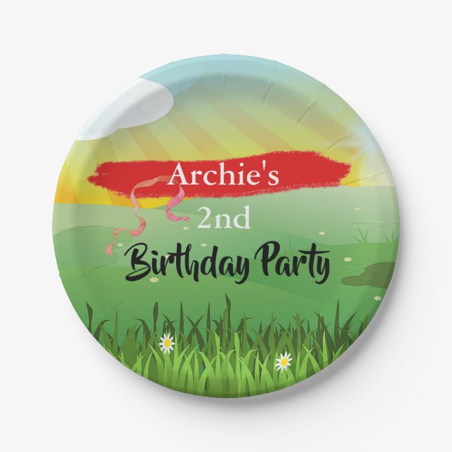 Kids Birthday Fun Fields Rustic Festival Paper Plate (Front)
