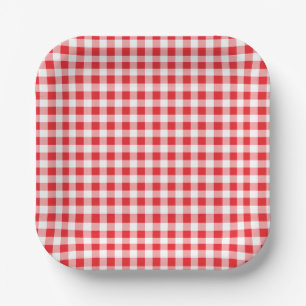 Kids Birthday Gingham Farm Red Paper Plate