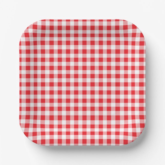 Kids Birthday Gingham Farm Red Paper Plate (Front)
