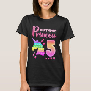 Kids Birthday Girl 5 Year Old Unicorn Pop It Fidge T-Shirt