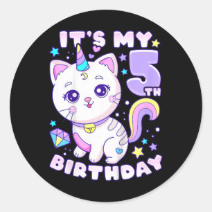Kids Birthday Girl 5 Years Old Classic Round Sticker
