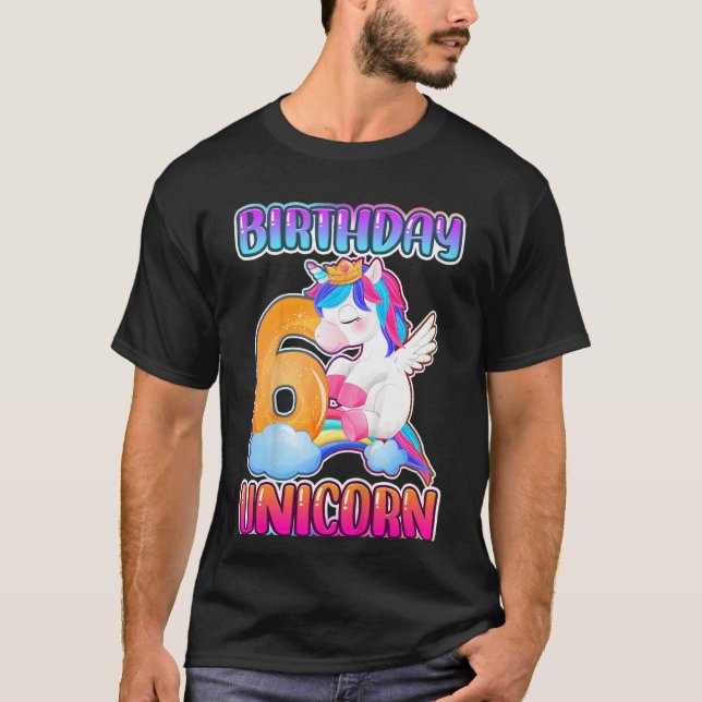 Kids Birthday Girl 6 Year Old Little Unicorn With  T-Shirt (Front)