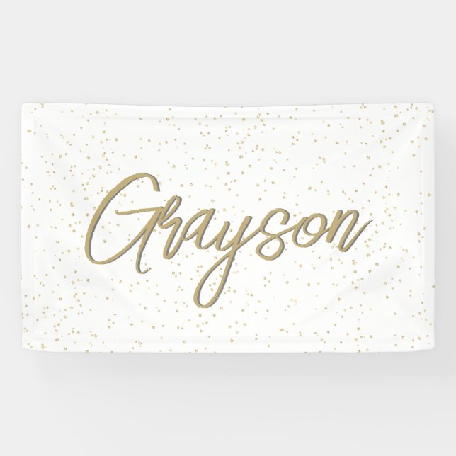 Kid's Birthday Gold Glitter Boy Name Banner (Horizontal)