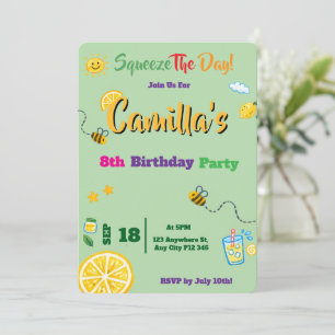Kids Birthday Green Lemon Theme Invitation Card