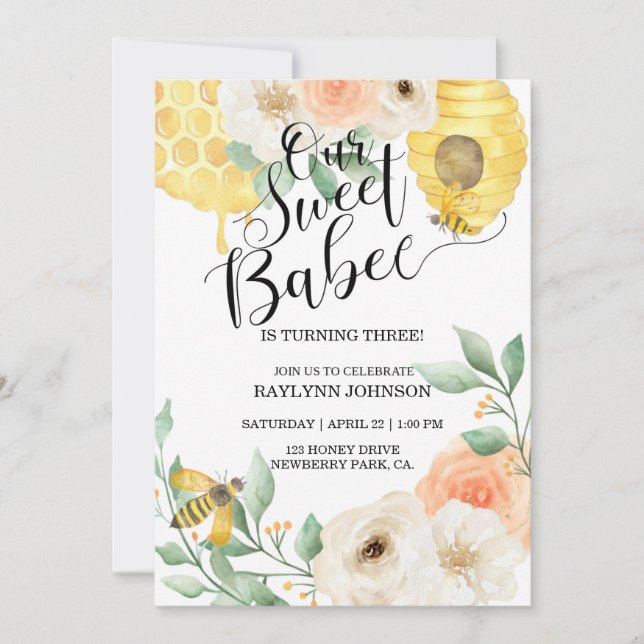 Kids Birthday, Honey bee, Bee themed (Front)