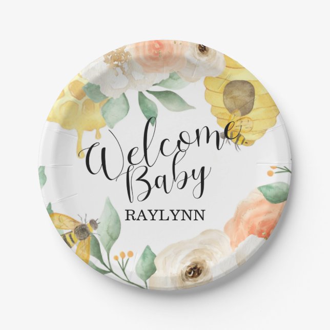 Kids Birthday, Honey bee, Bee themed Paper Plate (Front)