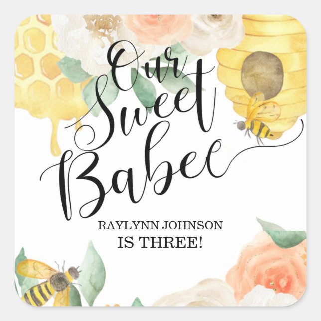 Kids Birthday, Honey bee, Bee themed Paper Plate Square Sticker (Front)