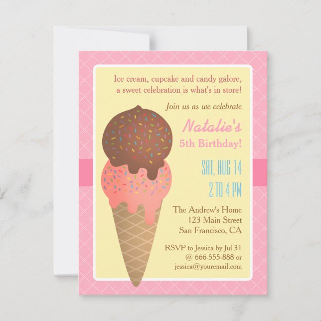 Kids Birthday, Ice cream party invitations (Front)