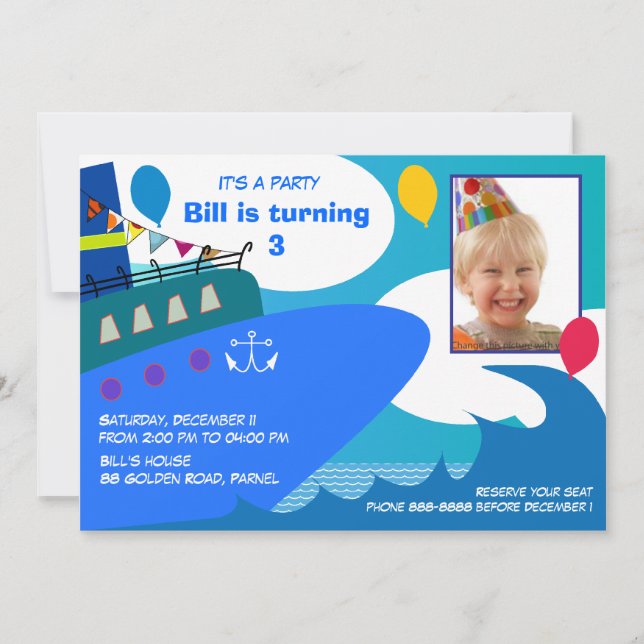 Kids Birthday Invitation 027: Cruise Ship (Front)