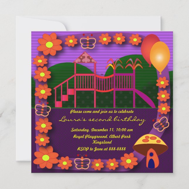 Kids Birthday Invitation: 037: Playground Two Invitation (Front)