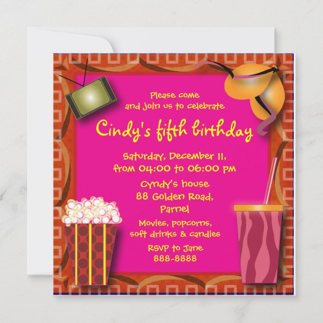 Kids Birthday Invitation 038: Popcorn & Soft drink (Front)