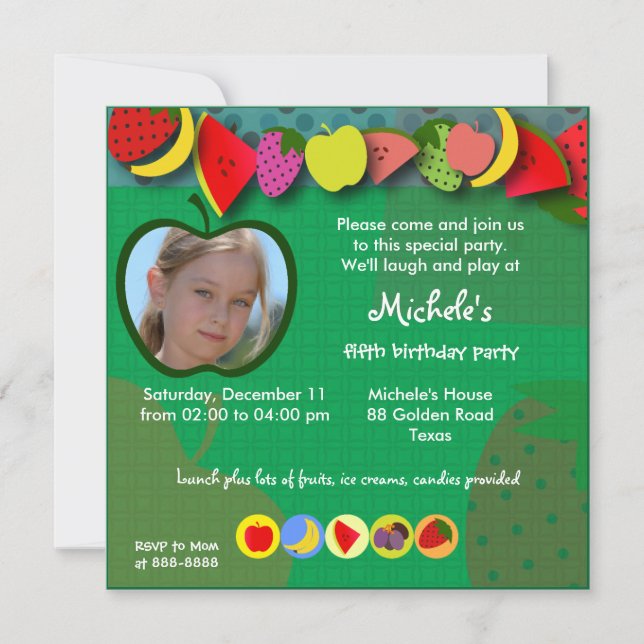 Kids birthday invitation 045: fruits (Front)