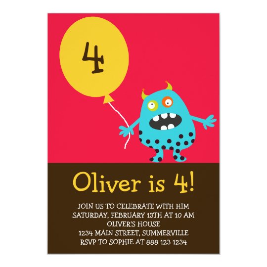 Kids Birthday Invitation - Blue Kooky Monster