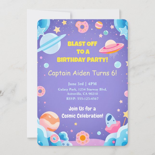 Kids Birthday Invitation Card Space Theme (Front)