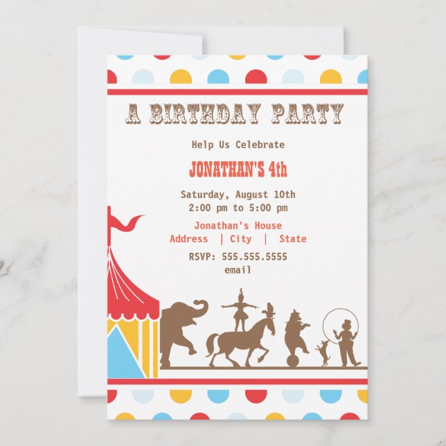 Kids Birthday Invitation - Circus (Front)