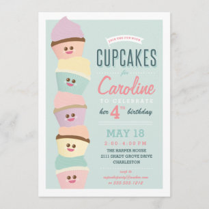 Kids Birthday Invitation *Cupcake Party* Pastel