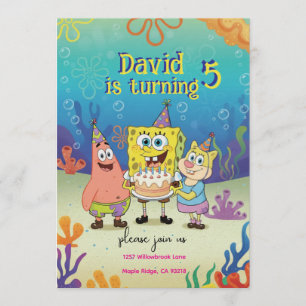 Kids Birthday Invitation cute Cartoon Sponge Theme