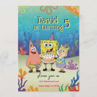 Kids Birthday Invitation cute Cartoon Sponge Theme