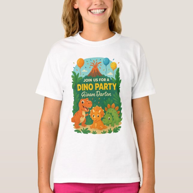 Kids Birthday Invitation – Cute Dinosaur Party Des T-Shirt (Front)