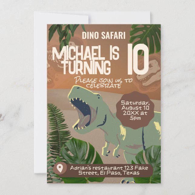 Kids birthday invitation: Dino Safari, QR code Invitation (Front)