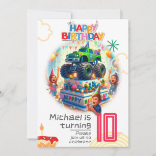 Kids birthday invitation: Monster truck, QR Invitation