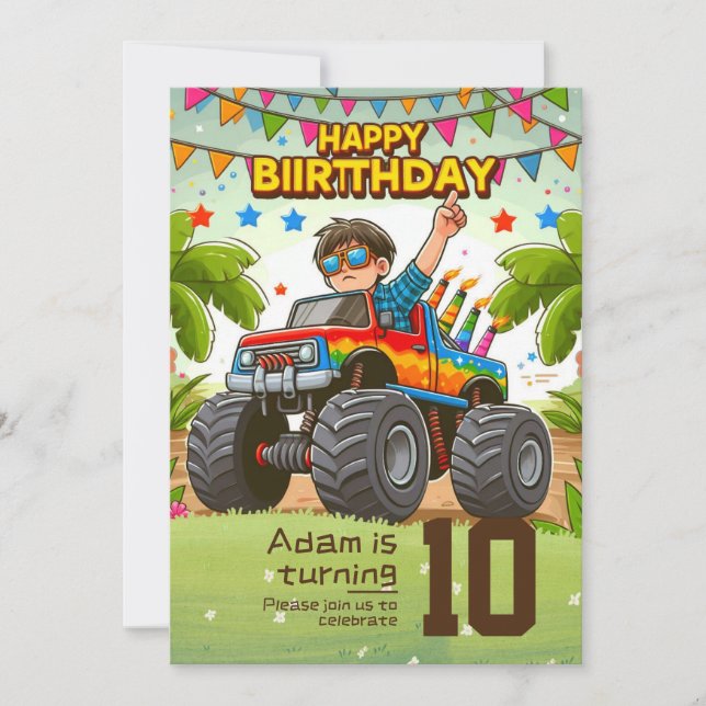 Kids birthday invitation: Monster truck, QR Invitation (Front)