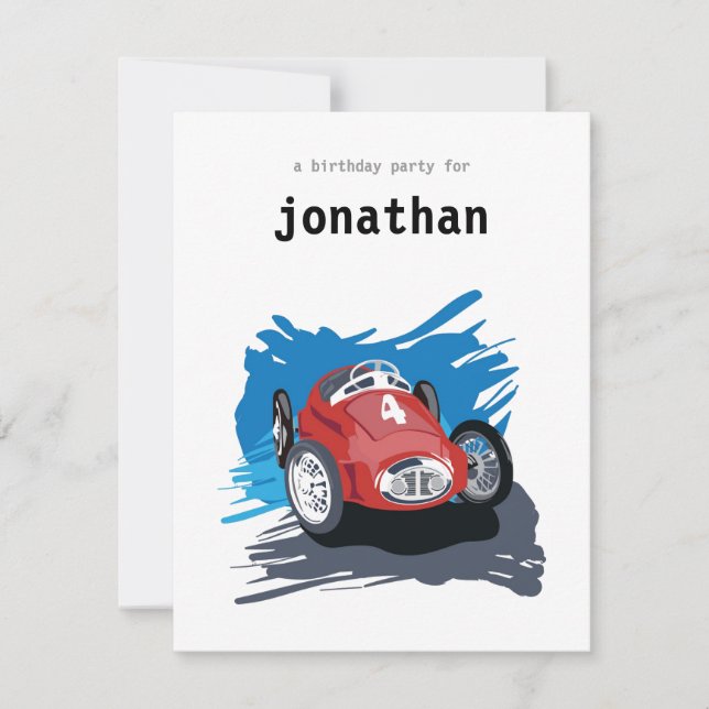 Kids Birthday Invitation - Race Car (Front)