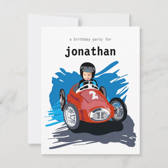 Kids Birthday Invitation - Race Car (Front)