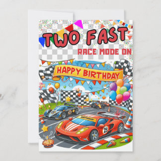 Kids birthday invitation: Two fast, cars race, QR Invitation