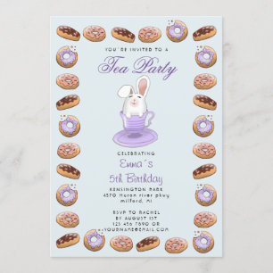 Kids birthday invitation with doughnuts and bunny